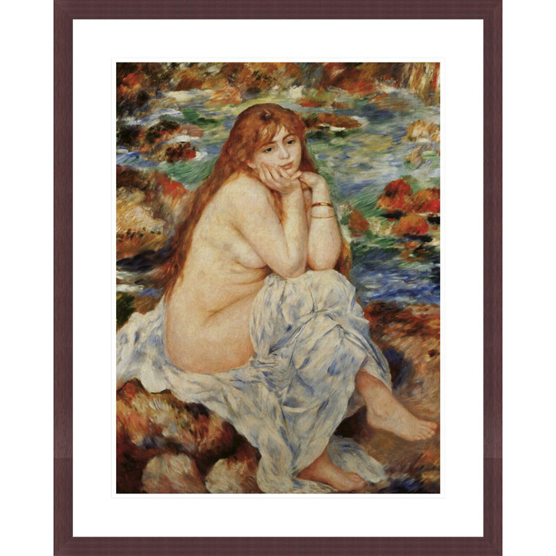 «Baigneuse assise sur un banc de sable» par Pierre-Auguste Renoir, impression giclée encadrée, H 29,12 po x l 23,5 po