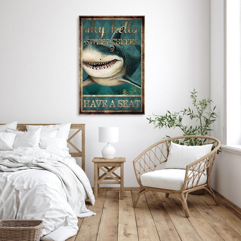 Shark Why Hello Sweet Cheeks - 1 Piece Rectangle G " Shark Why Hello Sweet Cheeks ", 36" H x 24" W x 1.25" D