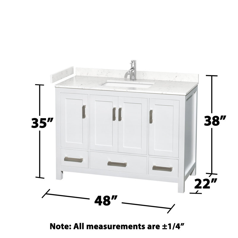 Sheffield 48" Freestanding Single Bathroom Vanity with Cultured Marble Top, Carrara Cultured Marble, White