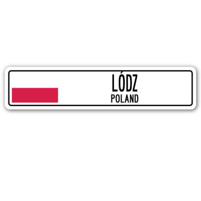 Plaque de rue en aluminium Lodz, drapeau de la Pologne