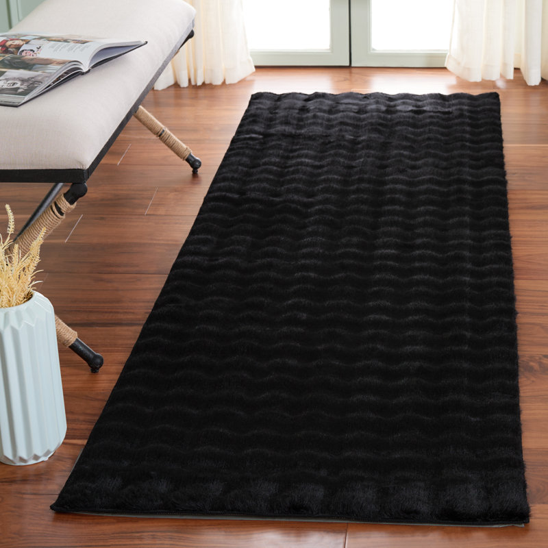 Tapis noir Faux Rabbit Bubble 100, Tapis de couloir 2 pi 6 po x 8 pi
