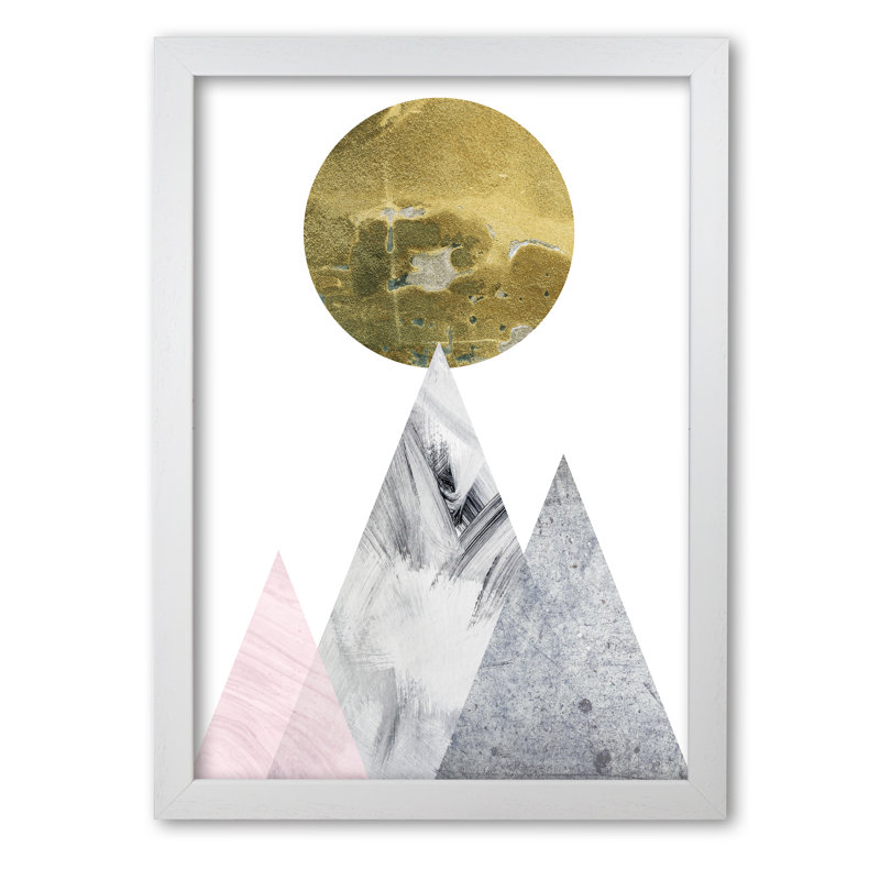 Pink And Grey Mountains Abstract - Print, White Grain Frame, 30 cm H x 21 cm W x 5 cm D