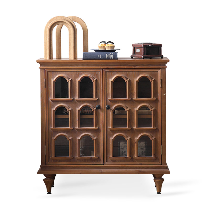Buffet brun en bois massif et verre