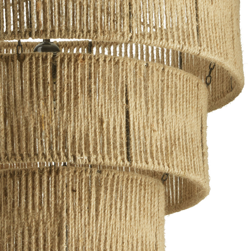 19.75"W 1-Light Unique Tiered Tan Jute Pendant