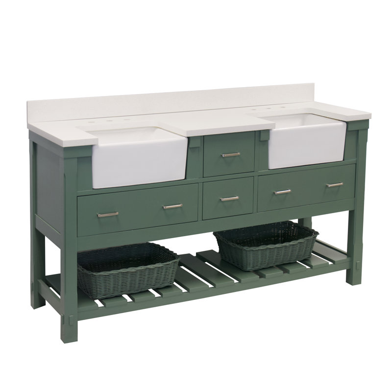 Ensemble de meuble-lavabo double 72 po Hitton, Sauge vert, Quartz