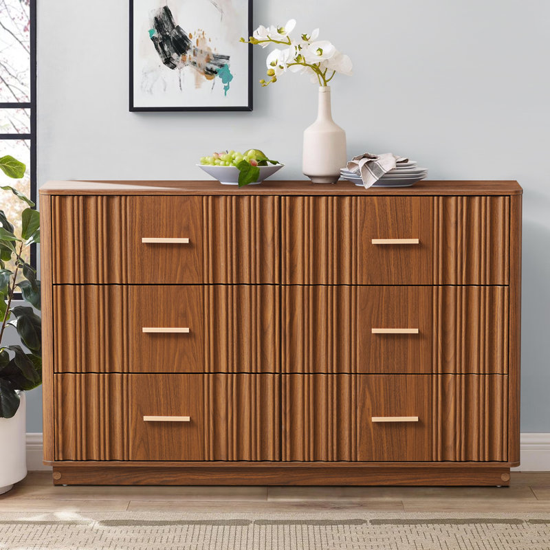 Commode double avec 6 tiroirs, Brun