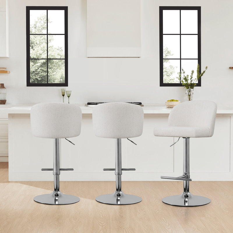 Keily Swivel Adjustable Height Bar Stool, Silver, 3, Cream