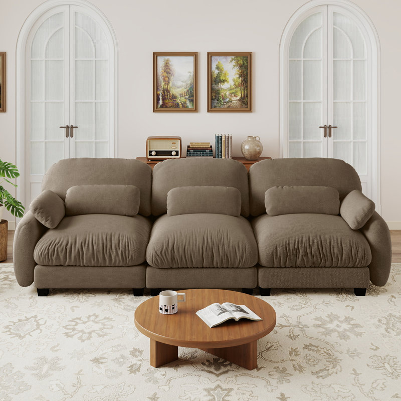 Upholstered 104.3 " Chenille Sectional, 3-Seater Sofa, Brown