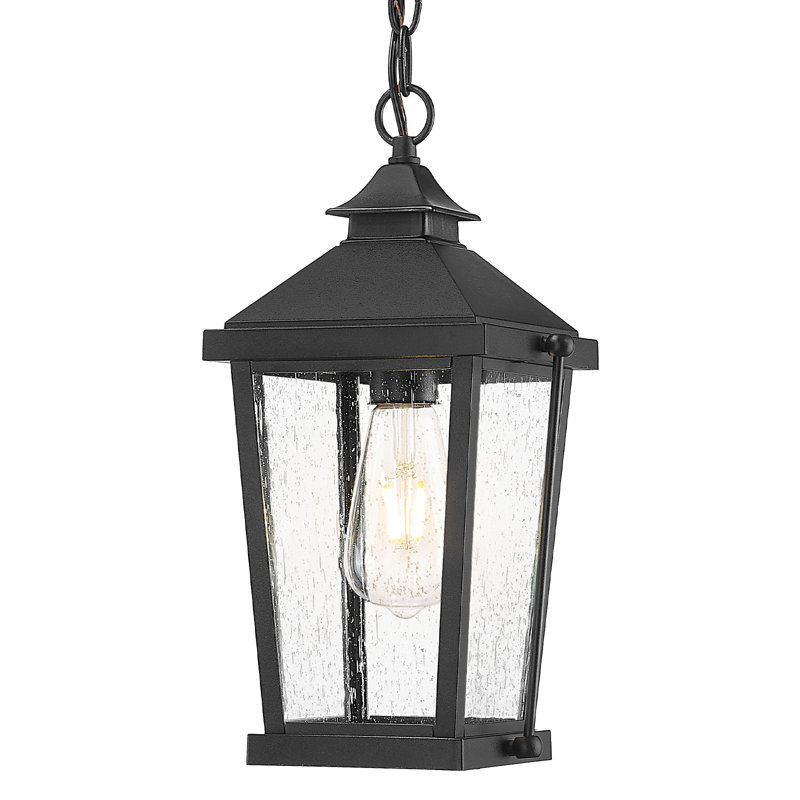  14 Inch Outdoor Hanging Light Die-Cast Aluminum Seeded Glass Black Finish