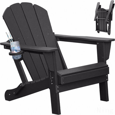 Chaise, chaises en plastique, chaise en PEHD, chaises pliantes, chaises d'extérieur avec porte-gobelet pour terrasse de jardin - foyer noir