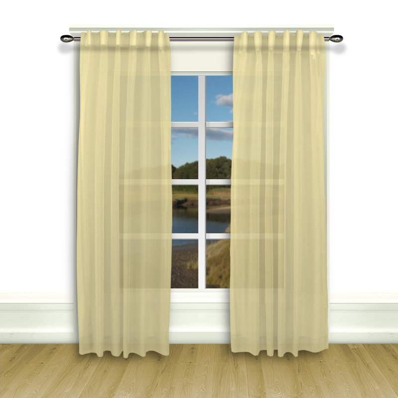 Aonan Solid Semi-Sheer Wanda Pleat Curtain Panels, 52" W x 63" L, Custard
