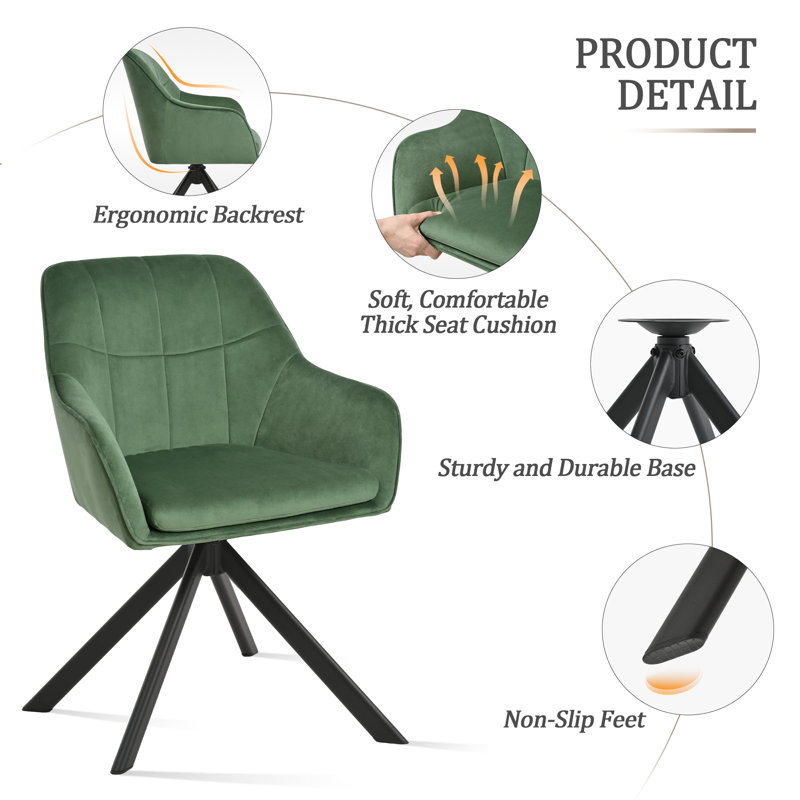 51cm H Upholstered Arm Dining Chair For Kitchen Dining Living Room, Green Velvet