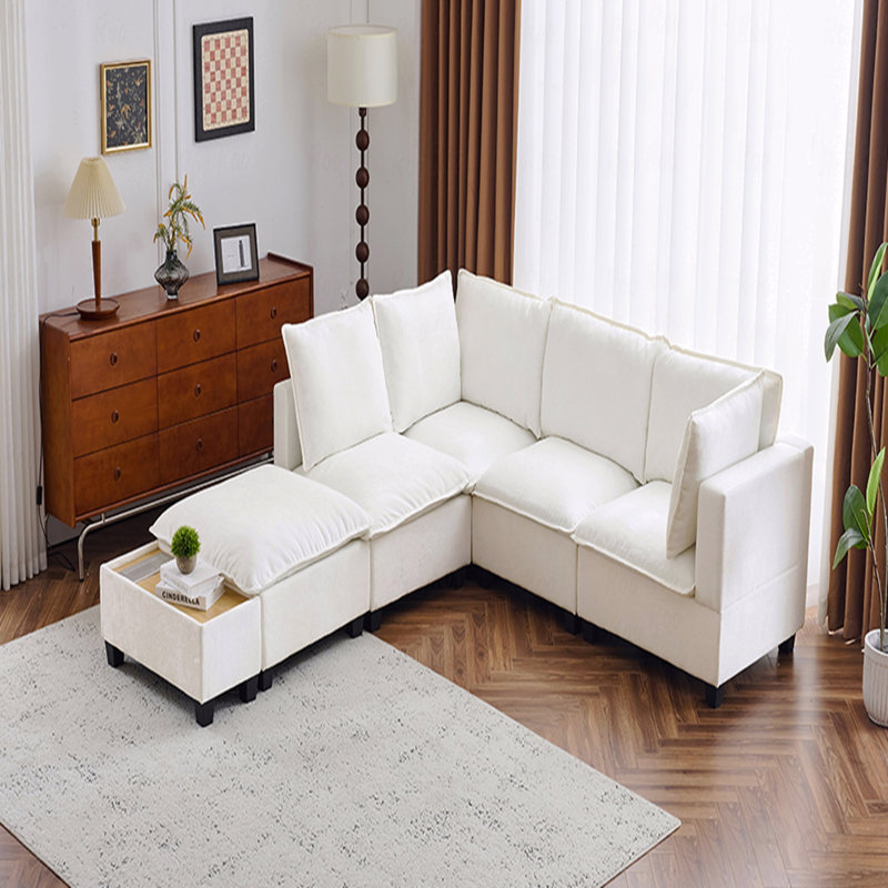 Canapé modulaire de base, canapé modulaire en U de 90 po avec repose-pieds mobile, table basse avec dispositifs de chargement cachés