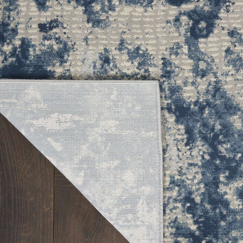 Abstract Gray/Blue Area Rug, Runner 2'2" x 7'6"