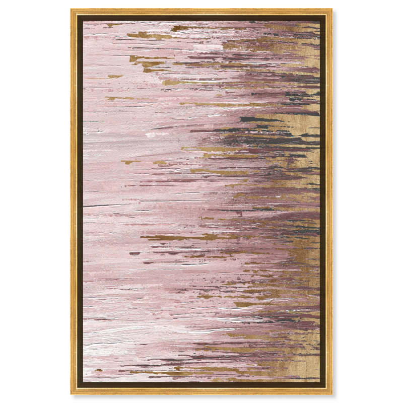 «Blush Rains Duet I», peinture sur toile, H 36 po x l 24 po, Toile encadrée d'or