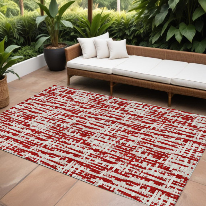 Tapis intérieur lavable abstrait 10 pi x 14 pi rouge