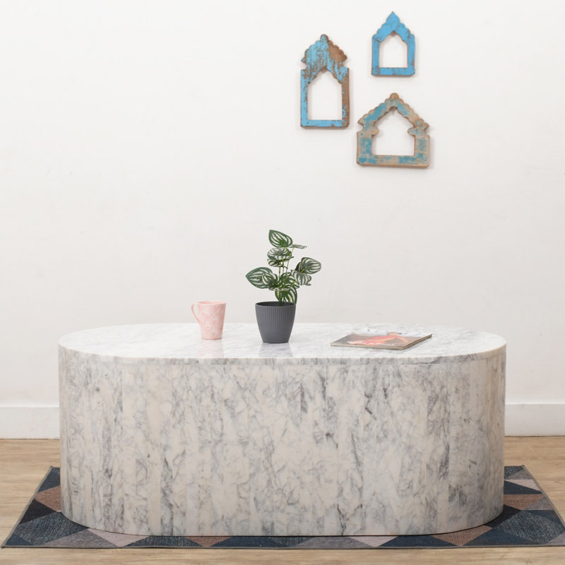 Marble Coffee Table, White, 18" H x 48" L x 24" W