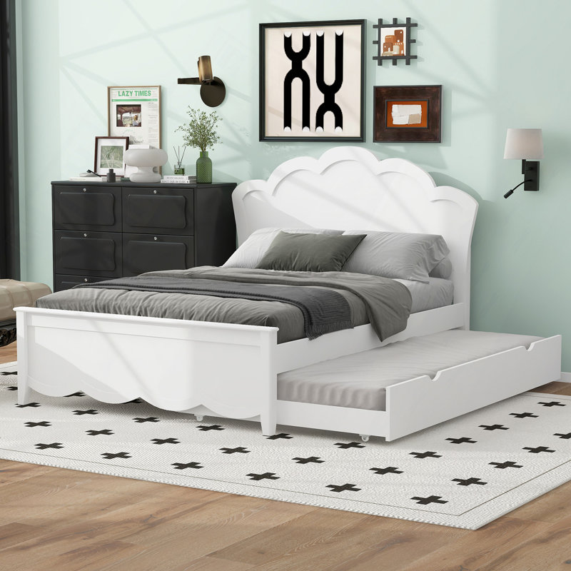 Lit moderne, lit plateforme en bois avec tête de lit et lit gigogne