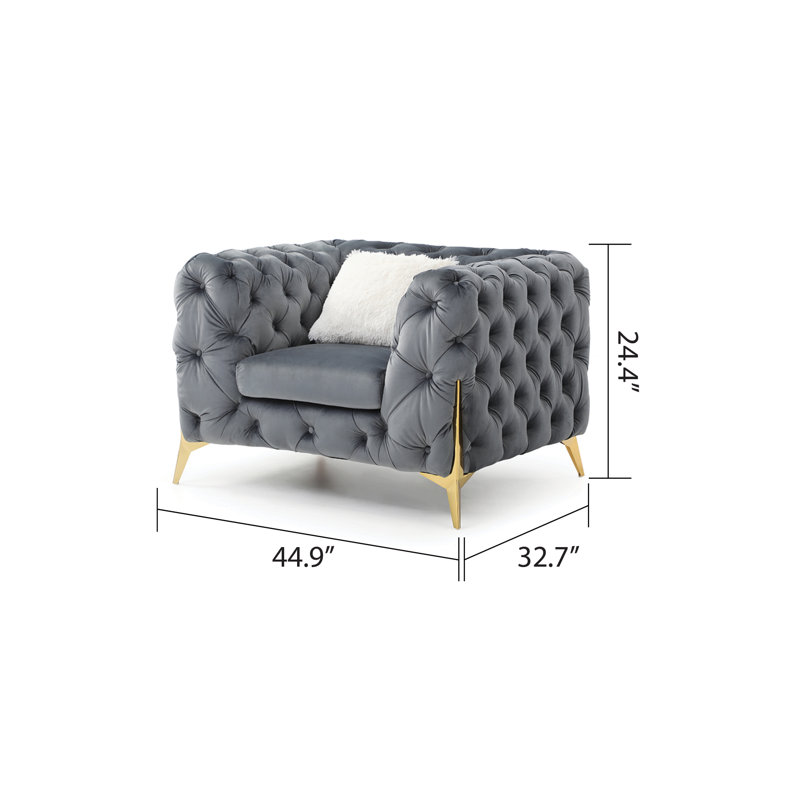 Fauteuil en velours 44,9 po Moorehead, Velours gris