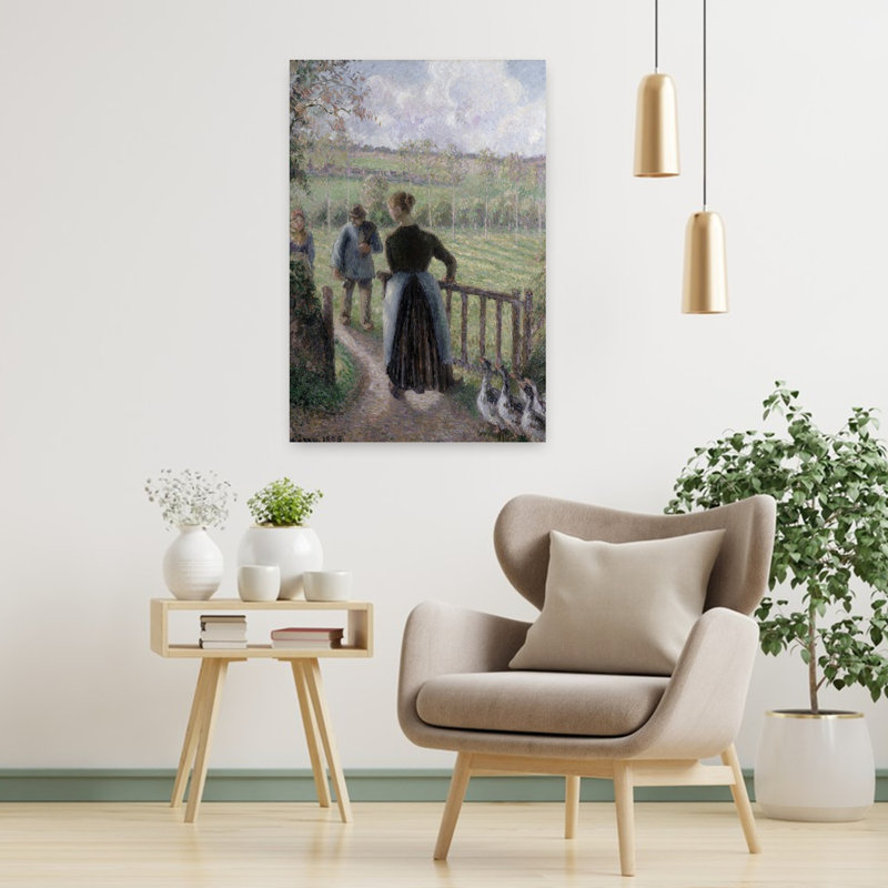 The Woman With The Geese, 1895 Impressionist Abstract Contemporary Goose Landscape Wall Art Print by Camille Pissarro - 1 Piece Wrapped Canvas Wall Art