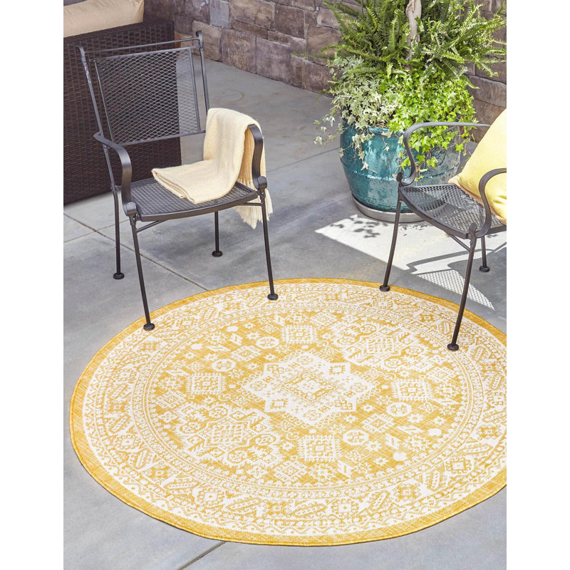 Tapis intérieur / extérieur brun Anaruth, Rond 7 pi 10 po
