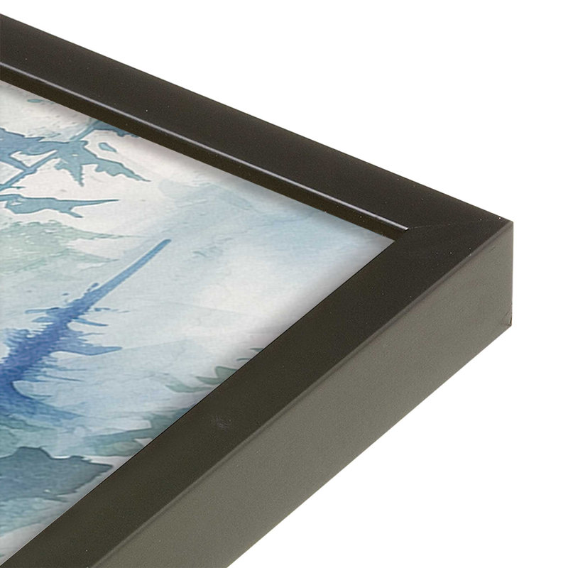 "Forêt enchantée bleue et verte", Noir satiné, H 13,75 po x l 13,75 po