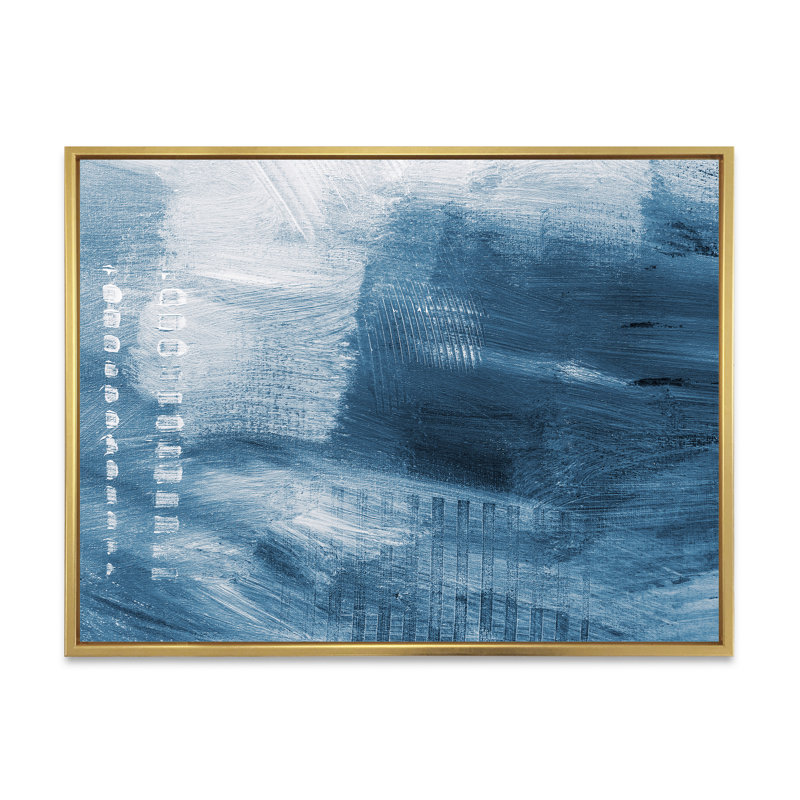 Nuances de bleu créatif - Peinture sur toile, H 24 po x l 32 po x P 1 po, Cadre flottant doré
