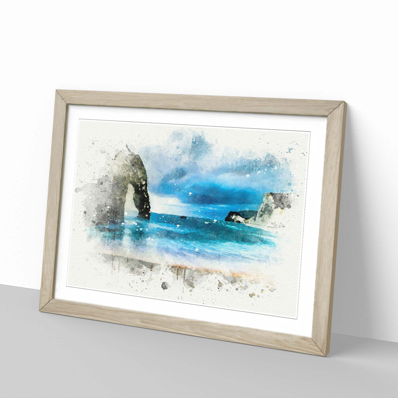Durdle Door Cliffs in Wareham - Picture Frame Graphic Art Print, 48cm H x 65cm W x 2cm D, Oak Framed