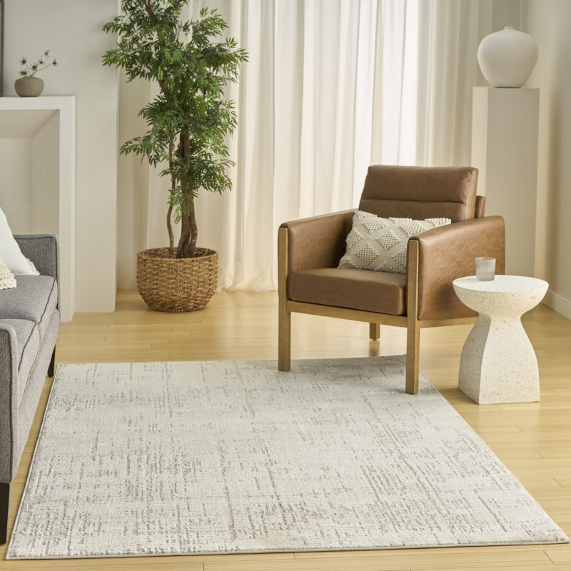 Tapis d'intérieur moderne gris ivoire Ebern Designs Bonnert, Rectangle 3 pi 11 po x 5 pi 11 po