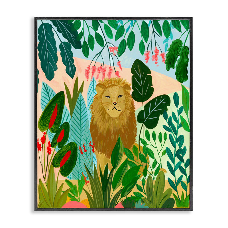 «Stoic Lion Tropical Forest», estampe numérique, conception par Nabeela Rumi, H 20 po x l 16 po, Giclée encadrée noir minuit