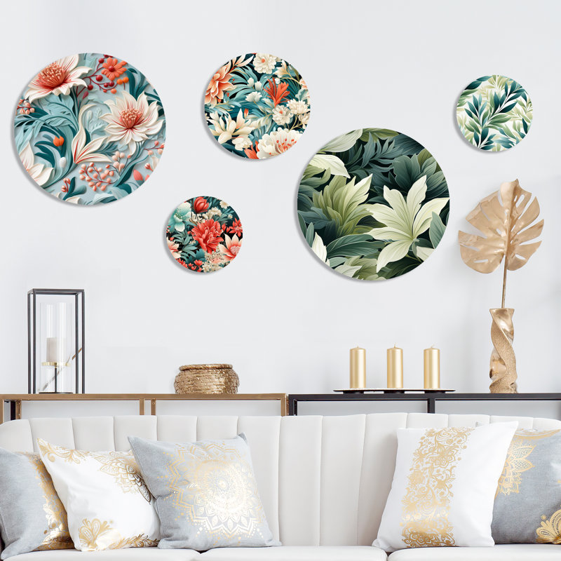 Nigan - Ensemble d'art mural floral rond tropical de 5