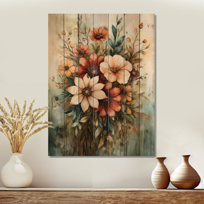 Farmhouse Wreath Spiral Of Petals III - Wreath Wood Wall Decor - On Natural Pine Wood