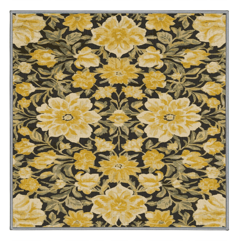 Tapis botanique brun lavable à la machine, Carré 6 pi
