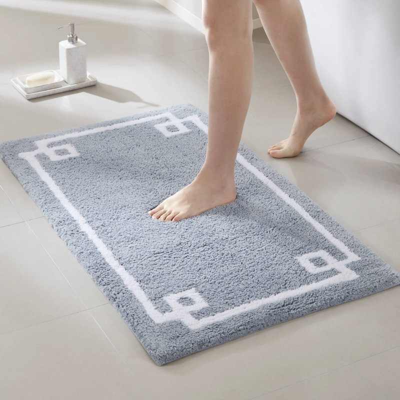 Evan 100% Cotton Tufted Bath Rug with Non-Slip Backing , Blue, 24" W x 40" L