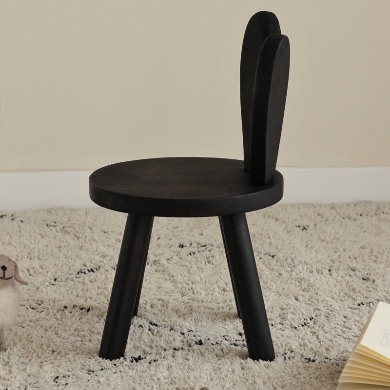 Solid Wood Rabbit Stool with Ear Backrest, Black