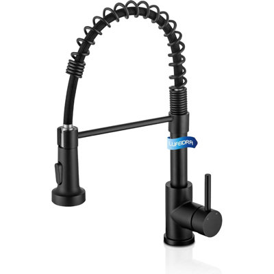 Kitchen Faucets With Pull Down Sprayer - High Arc Spring 304 Stainless Steel Single Hole Sink Faucet With Dual Function Pull-Down Sprayer For Bar Rv Kitchen