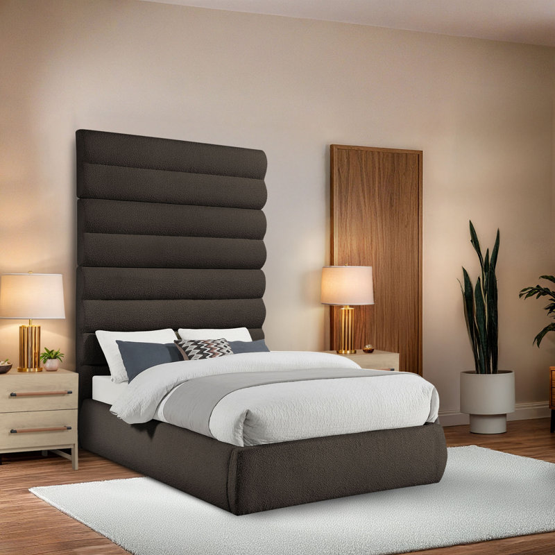 Adam Fabric Bed, Full, Brown, Boucle Fabric