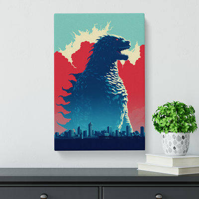 Godzilla Minimalism Art - Wrapped Canvas
