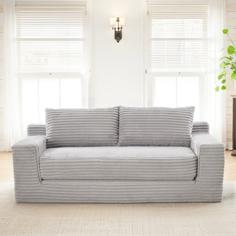 Canapé-lit gris convertible avec structure en acier, mousse à mémoire de forme, revêtement en velours côtelé, aucun assemblage requis, pour la maison, 21 pouces, convertible, idéal pour les petits appartements
