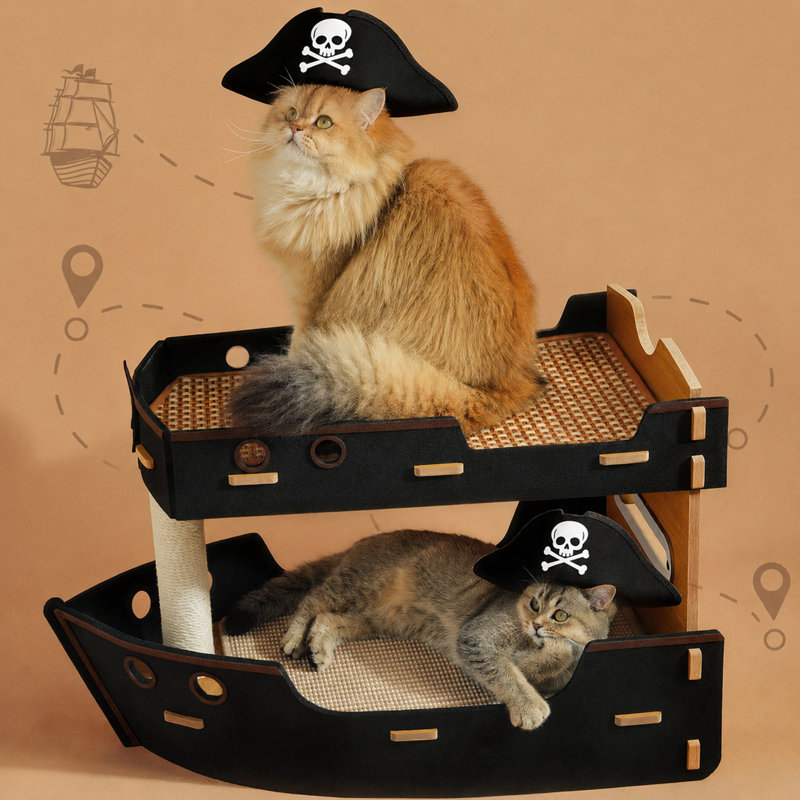 Lit pour chat 18,7 po Pirate Ship, 18.7" H x 15.6" W x 29.1" D