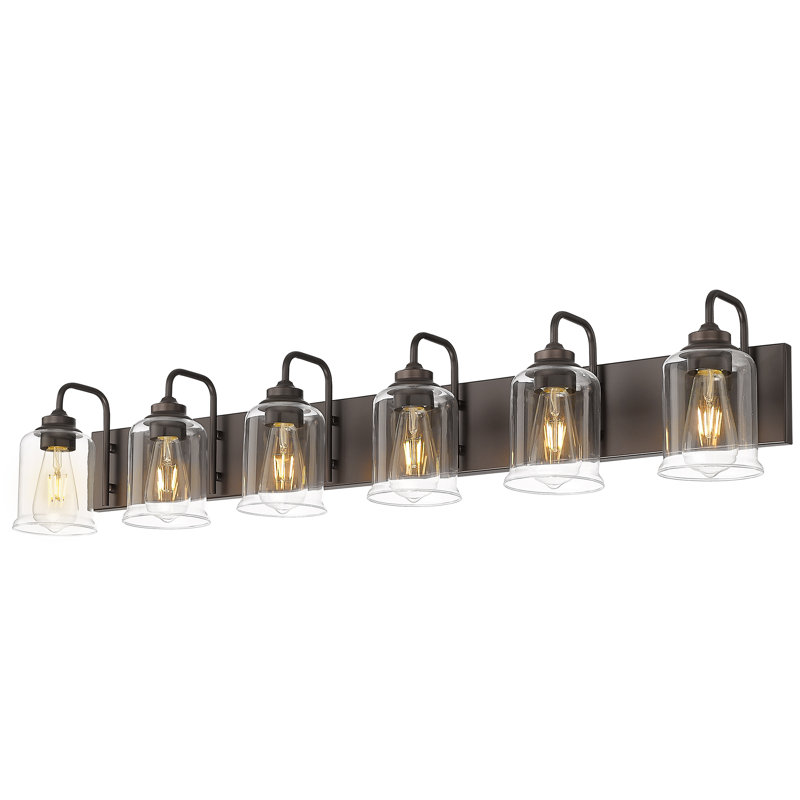 6-Light Dimmable Vanity Light Farmhouse Clear Glass Shade, Oil Rubbed Bronze