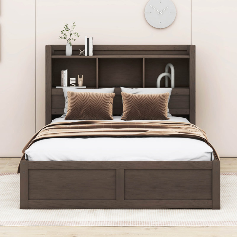 Loletha Full Size Storage Platform Bed with Pull Out Shelves, Espresso