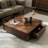 High-End Square Walnut Coffee Table with Hidden Storage and Metal Base, Pre-Assembled