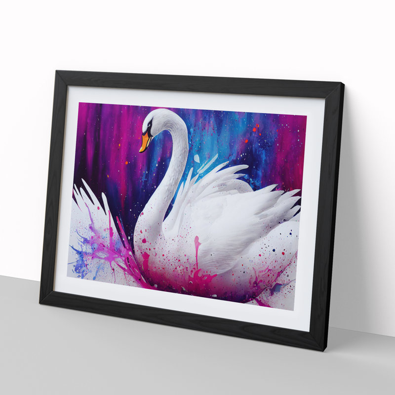 Swan Splash Vol.2 Abstract - Single Picture Frame Print, 46cm H x 64cm W x 2cm D, Black Framed