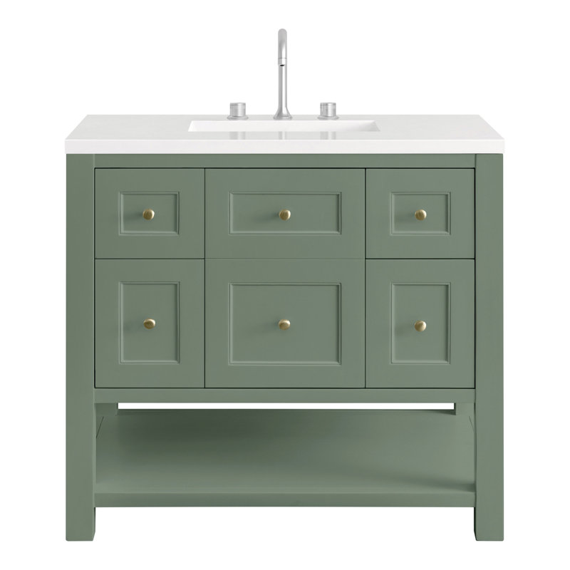 Breckenridge 36'' Single Bathroom Vanity with Top, White Zeus, Smokey Celadon, 8" Widespread