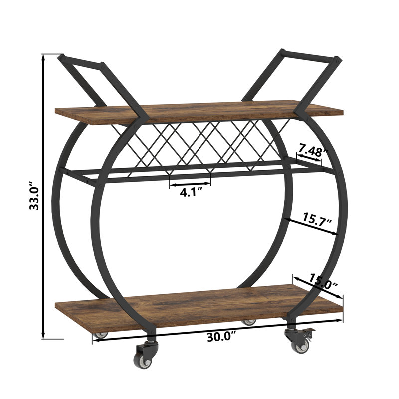 Metal Bar Cart, Rustic Brown, Black