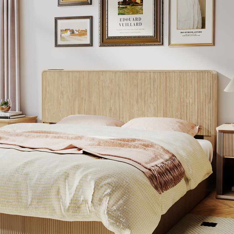 Headboard With Charging Station, Natural, King