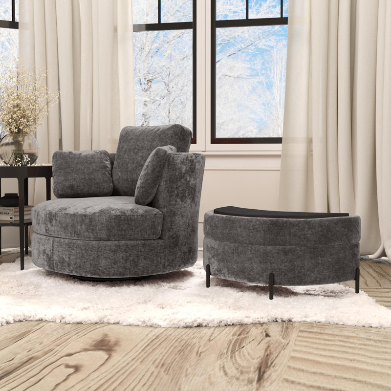 Fauteuil d'appoint pivotant avec repose-pieds de rangement, Grey