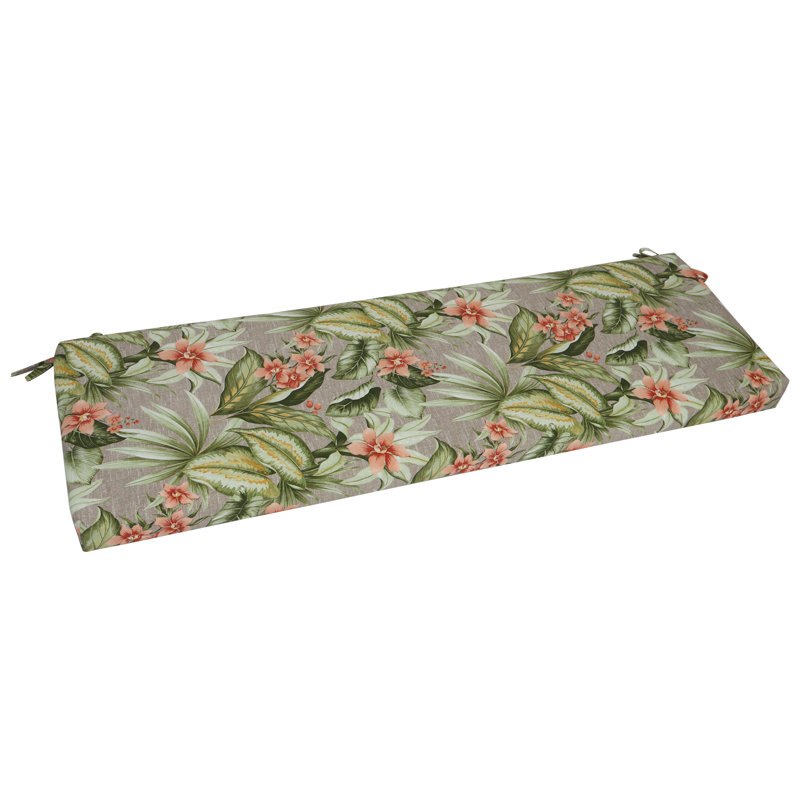 Outdoor Bench Cushion, 63" W x 19" D, Tan/Pink/Tahiti Sunrise Floral
