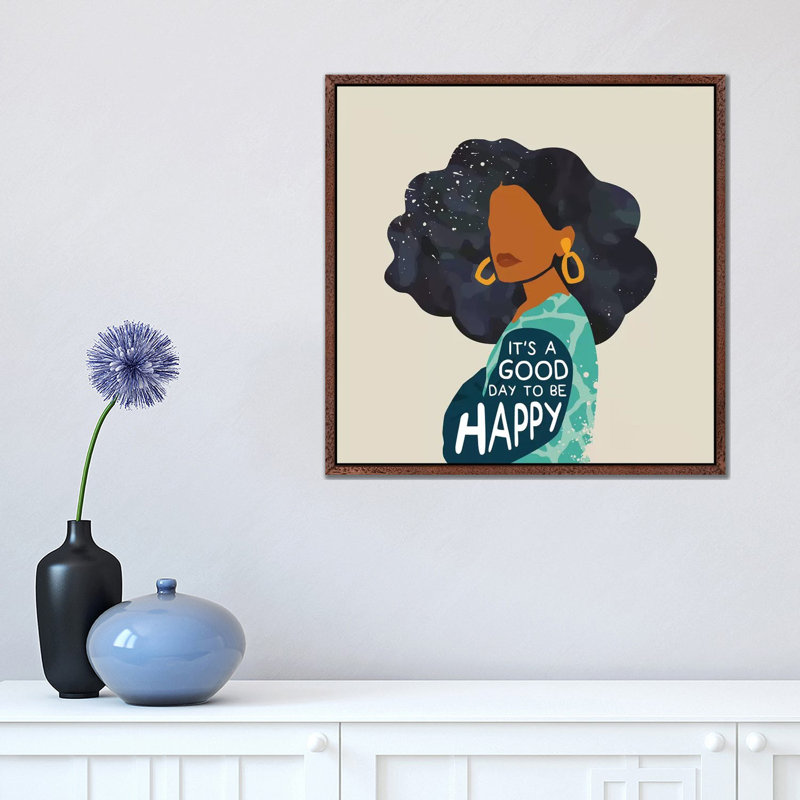 Be Happy by Domonique Brown - Print on Canvas, 93.98 cm H x 93.98 cm W, Classic Brown Wood Framed Canvas
